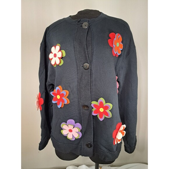 Lighthouse Apparel Women's Black Sweatshirt Jacket w/ 3D Flower Accents Size L - Picture 1 of 15
